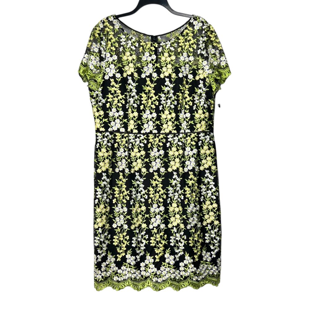 NWT Tahari ASL Women's Size 16 Black Colorful Embroidered Sheath Dress